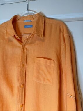 Toscano Aqua Men's Linen Orange Button-Up Shirt